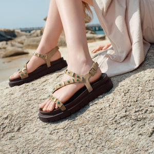 Sand Suede Stud-Embellished Strappy Sandals