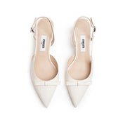 Beige Embossed Bow Slingback Pumps