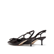 Brown Embossed Bow Slingback Pumps
