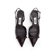 Brown Embossed Bow Slingback Pumps
