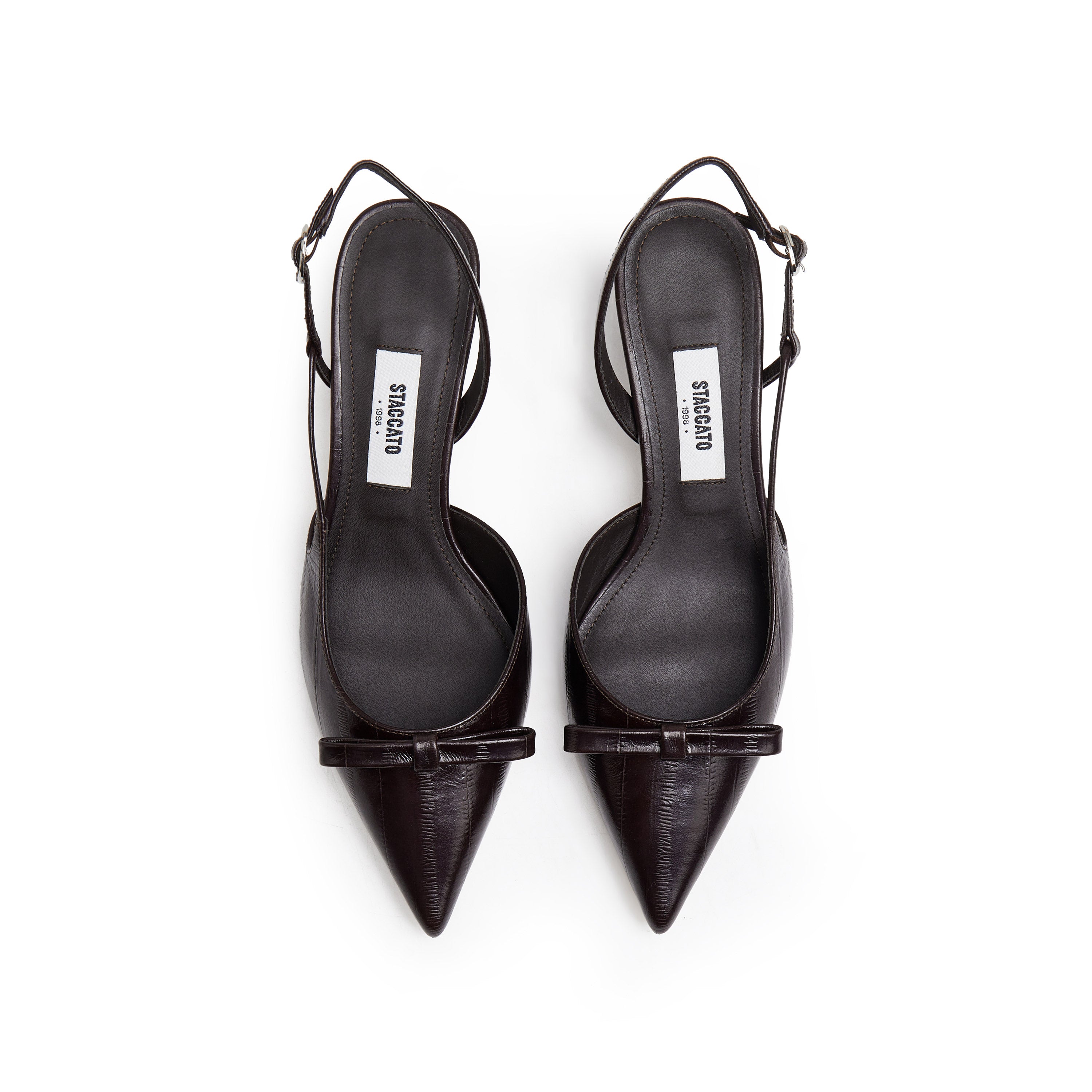 Brown Embossed Bow Slingback Pumps