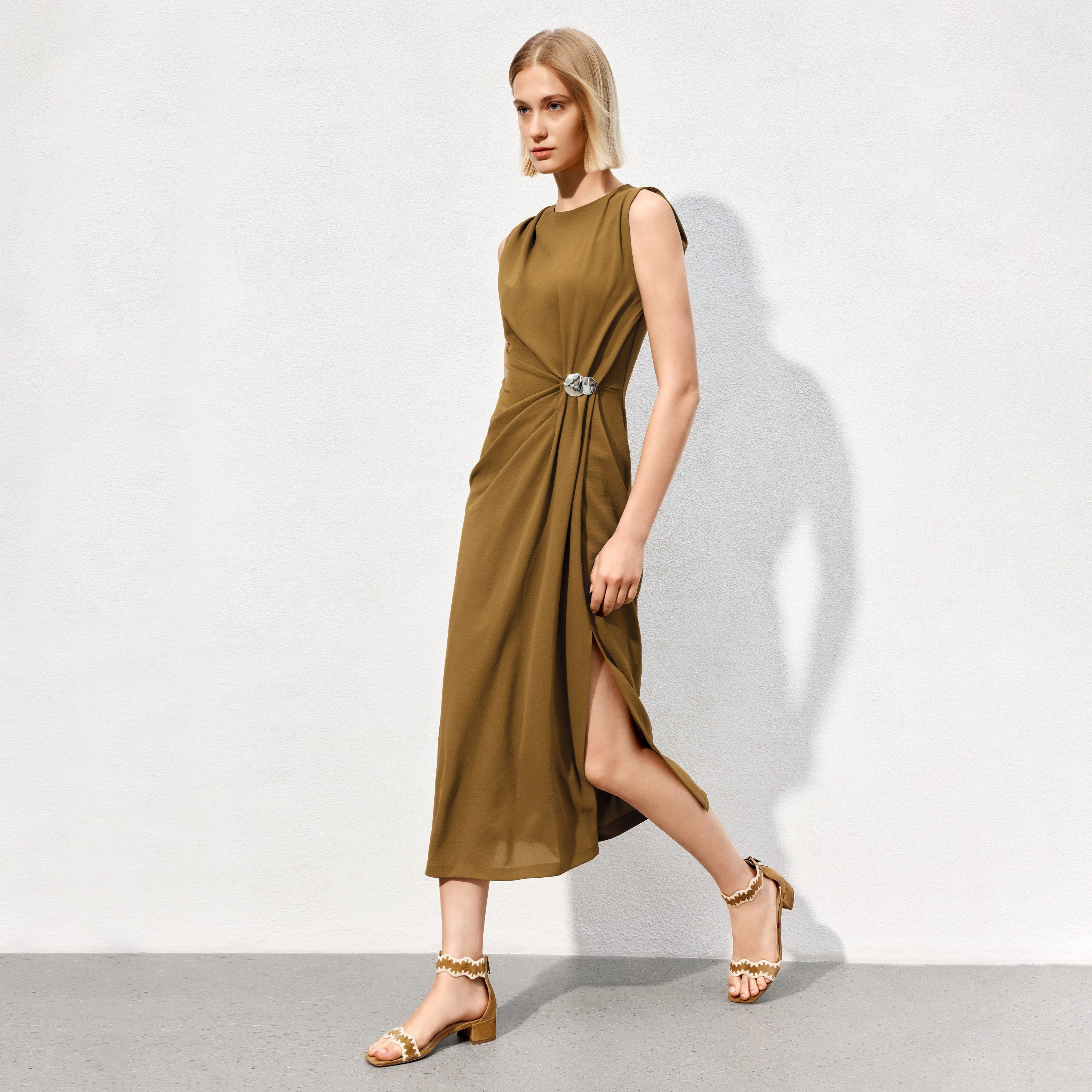 Brown Suede Ankle Strap Heeled Sandals