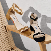 Black Suede Ankle Strap Heeled Sandals