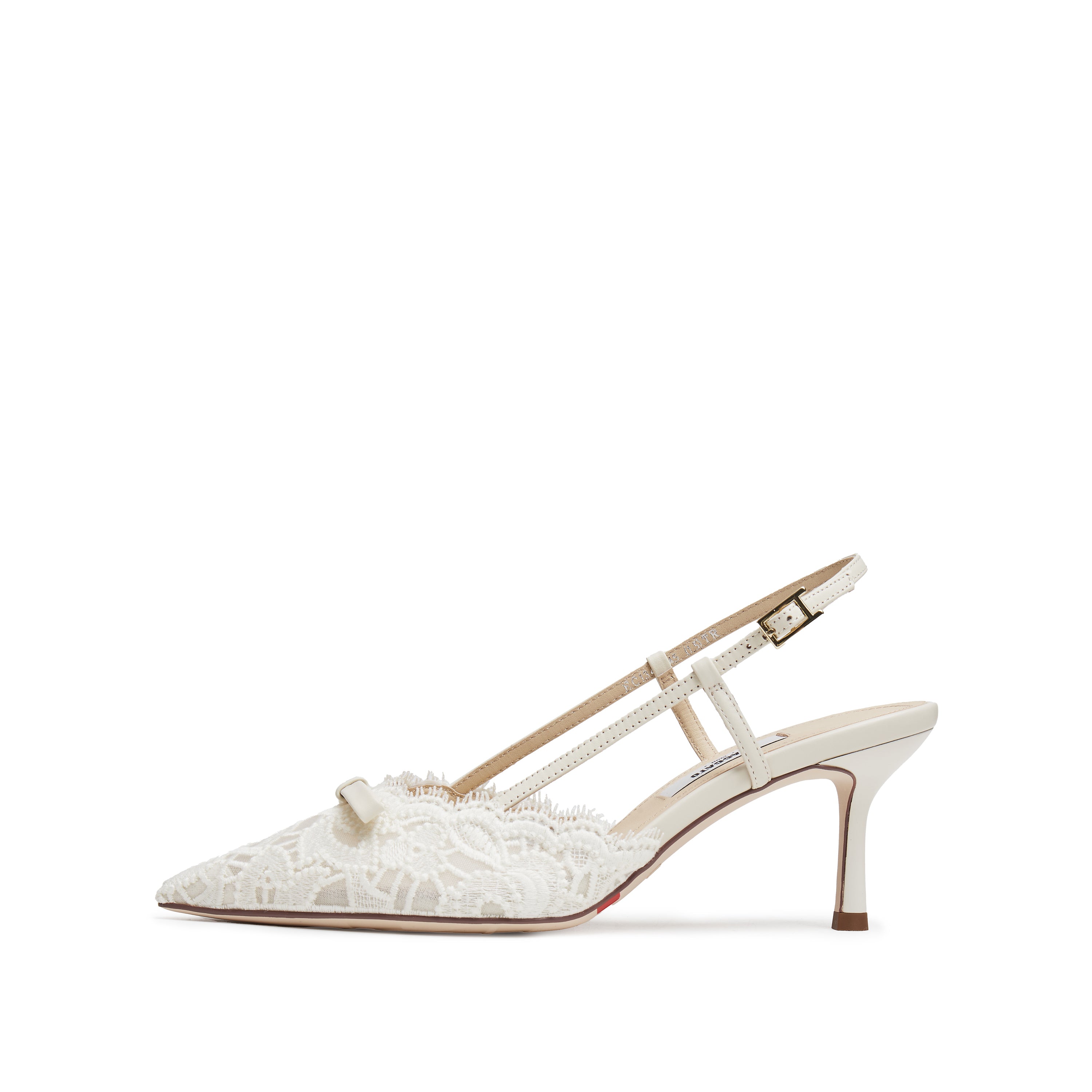 Beige Bow Tie Lace Slingback Pumps
