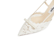 Beige Bow Tie Lace Slingback Pumps