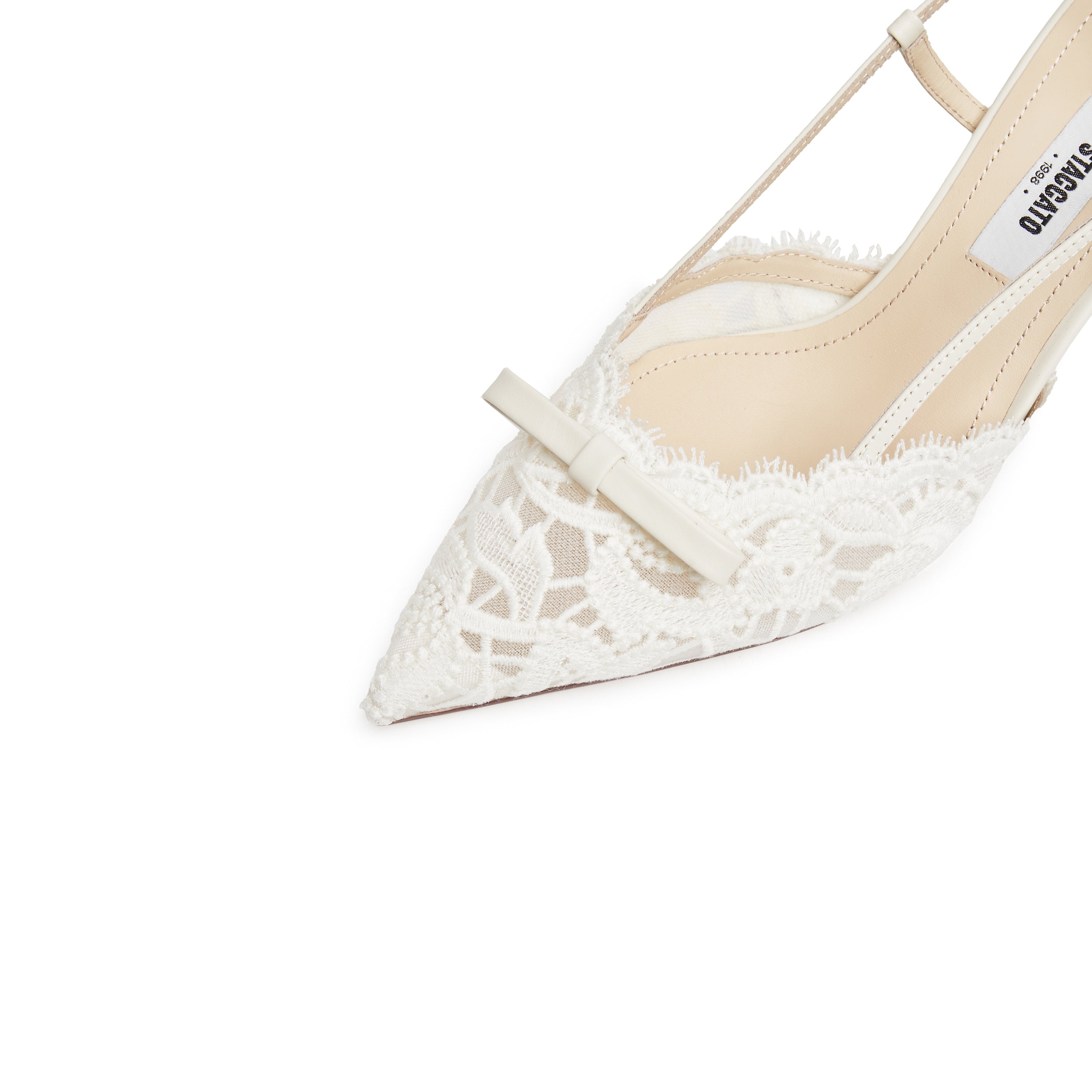 Beige Bow Tie Lace Slingback Pumps