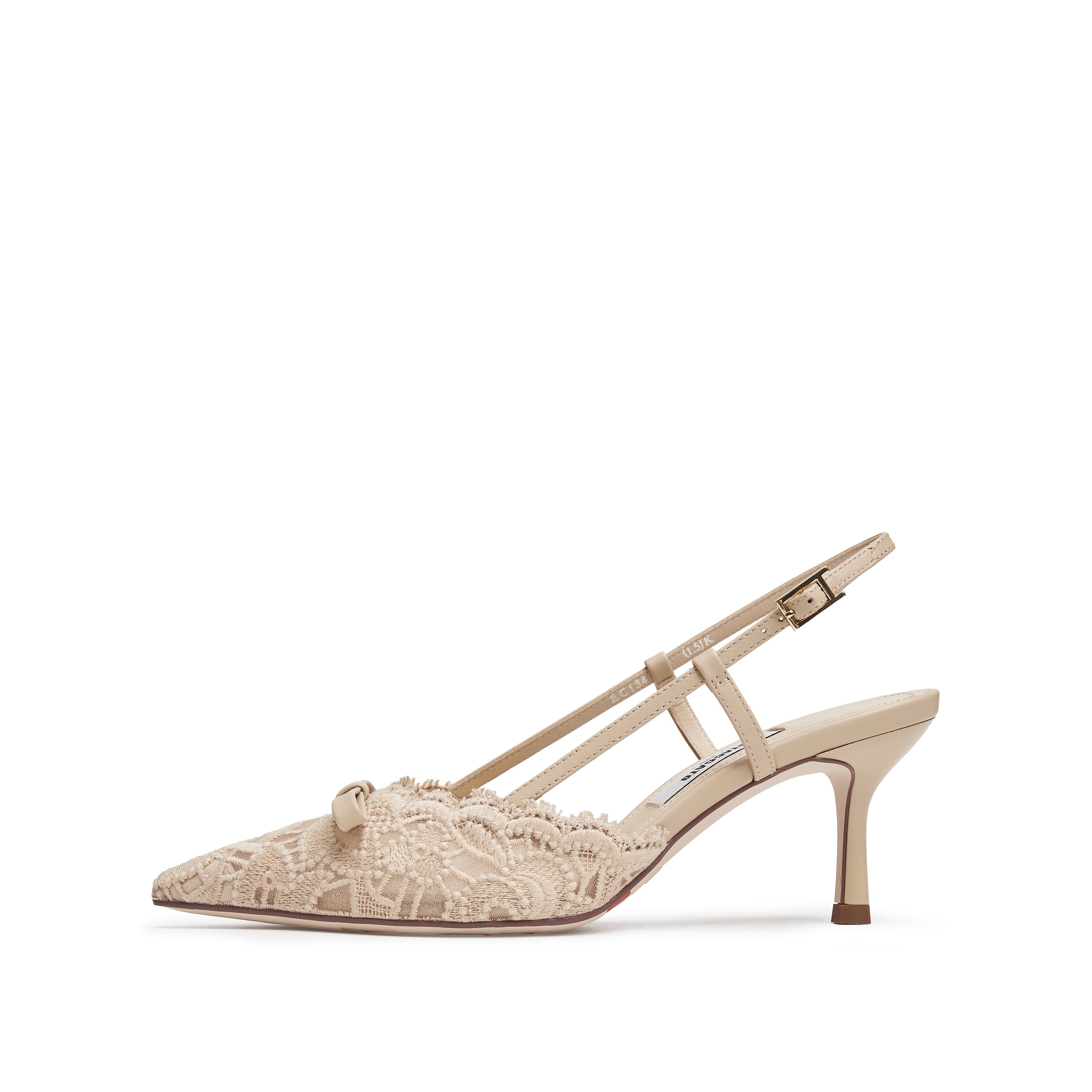 Taupe Bow Tie Lace Slingback Pumps