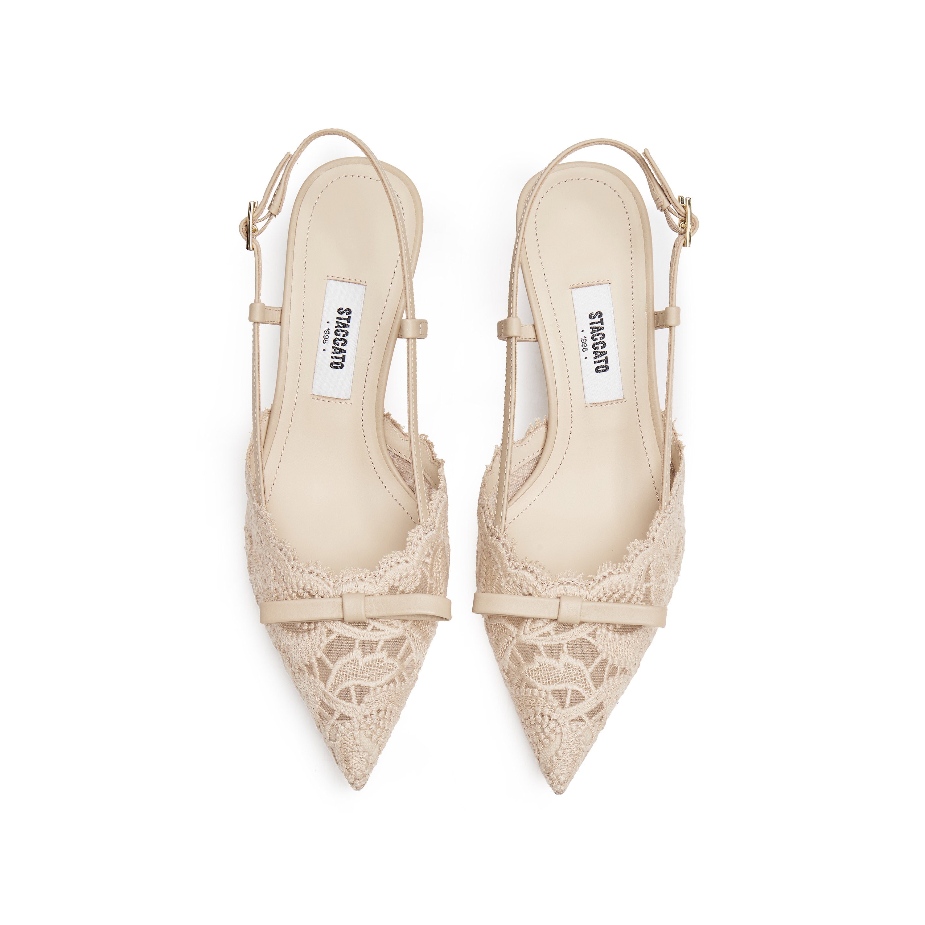Taupe Bow Tie Lace Slingback Pumps