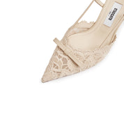 Taupe Bow Tie Lace Slingback Pumps