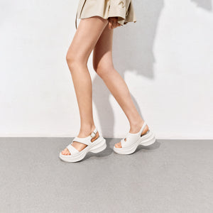 Beige Leather Sproty Chunky Sandals