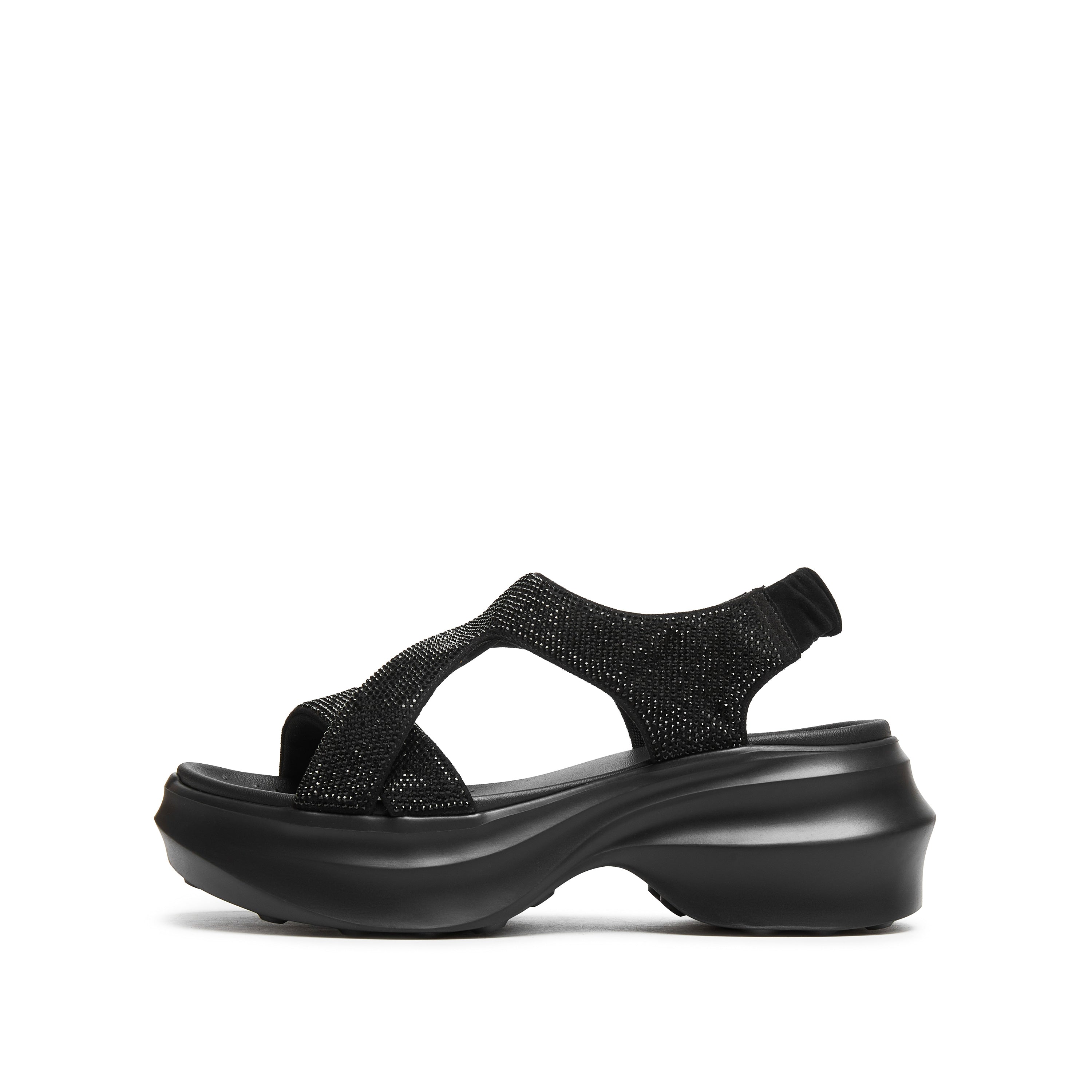 Black Crystal-embellished Cross Sporty Sandals