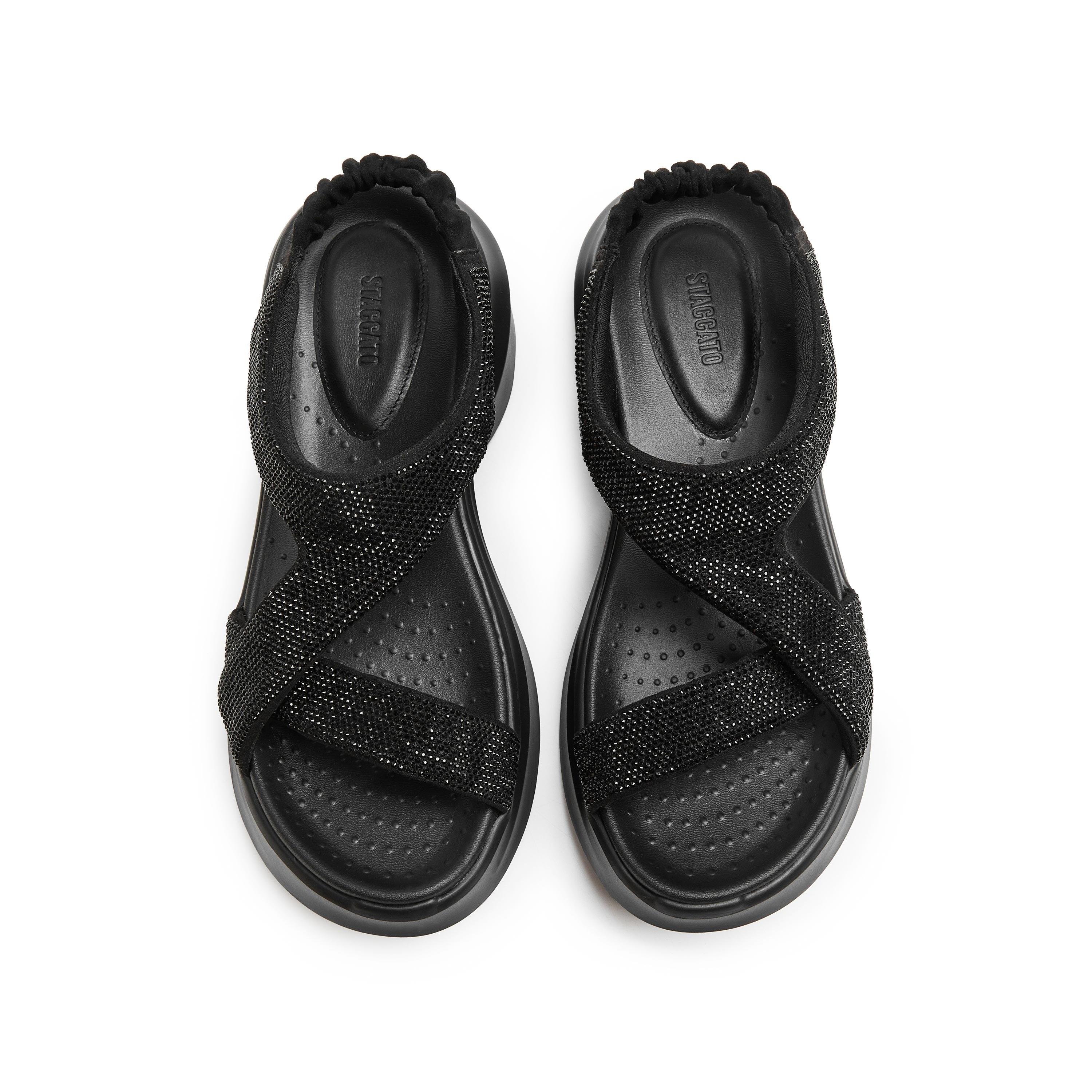 Black Crystal-embellished Cross Sporty Sandals