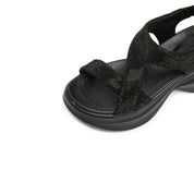 Black Crystal-embellished Cross Sporty Sandals