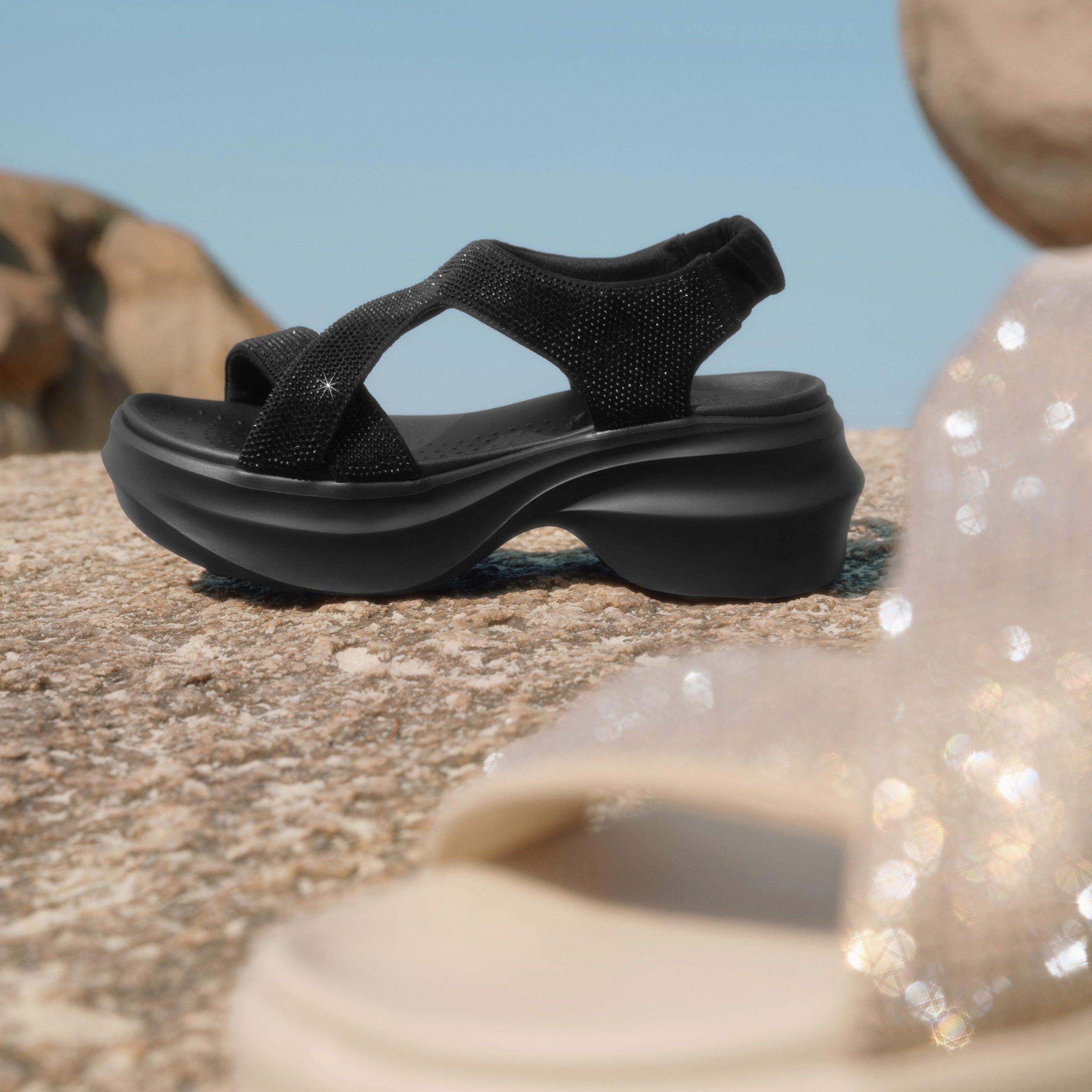 Black Crystal-embellished Cross Sporty Sandals