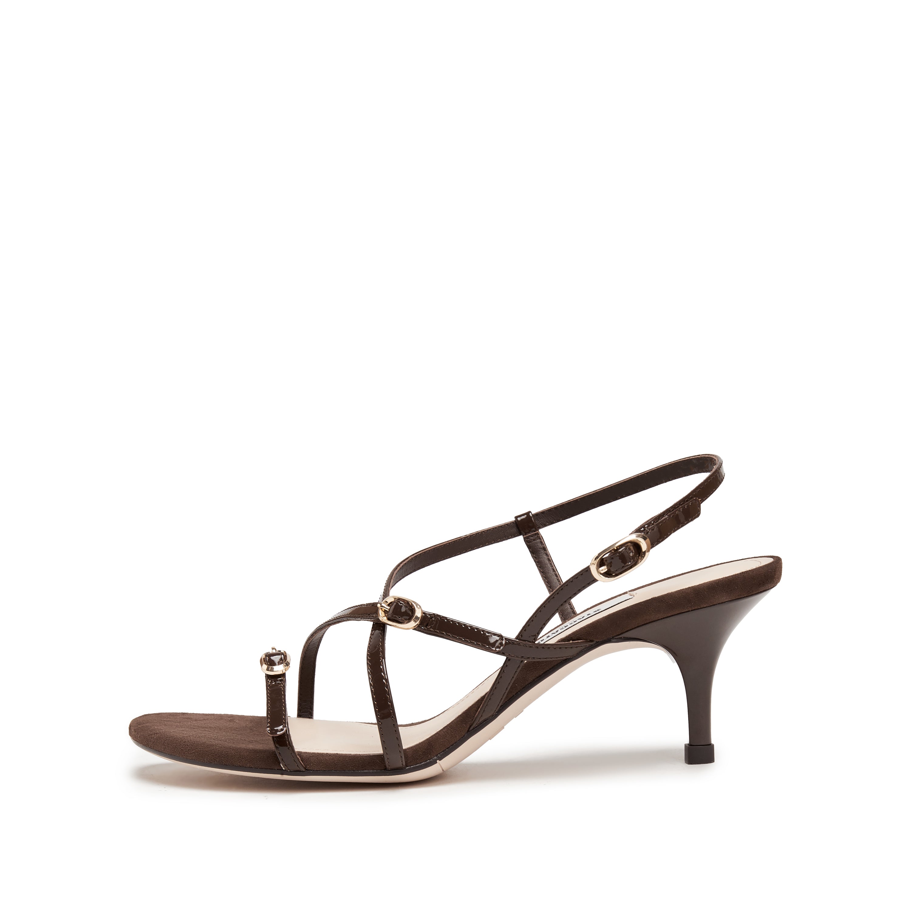 Brown Cross Strappy Heel Sandals