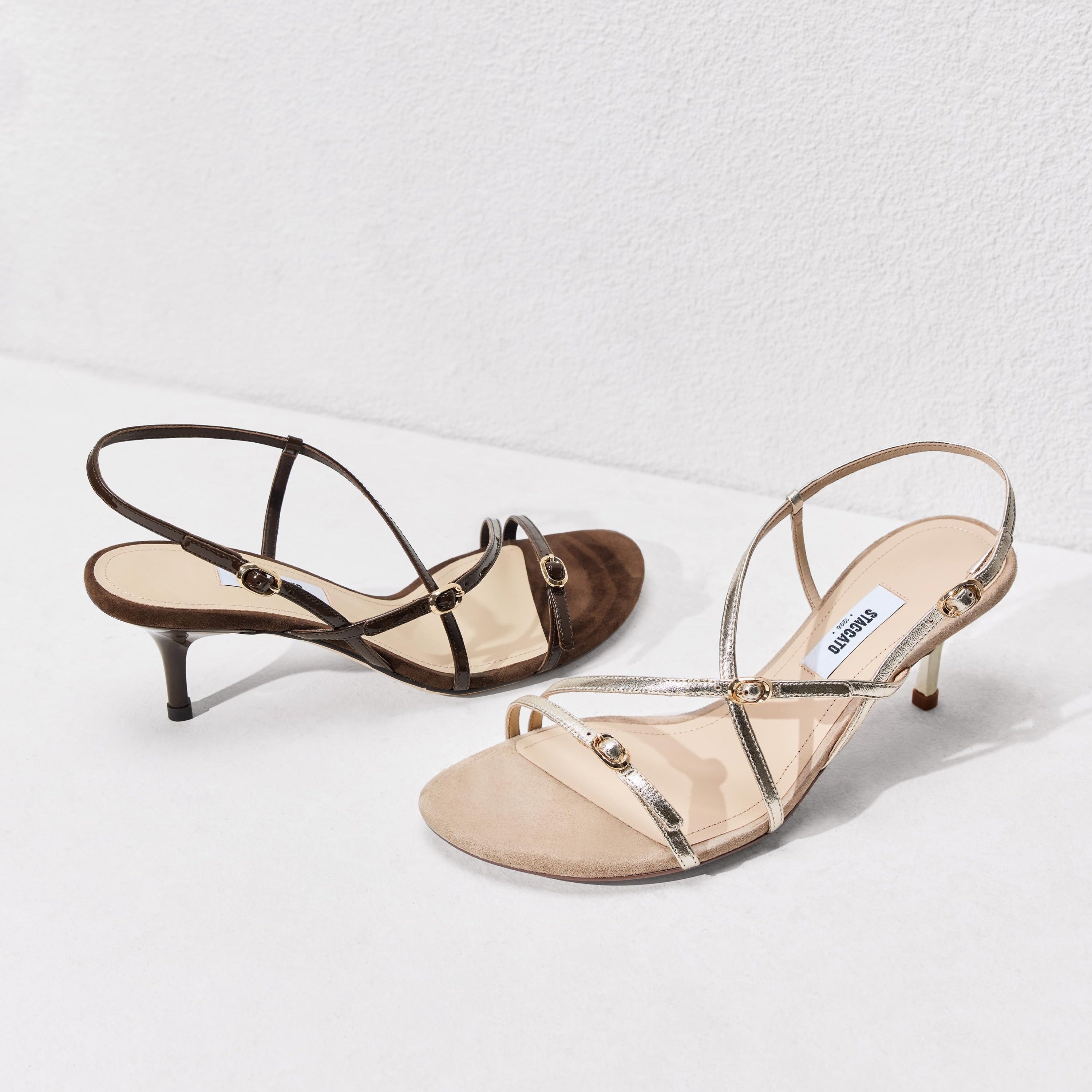 Brown Cross Strappy Heel Sandals