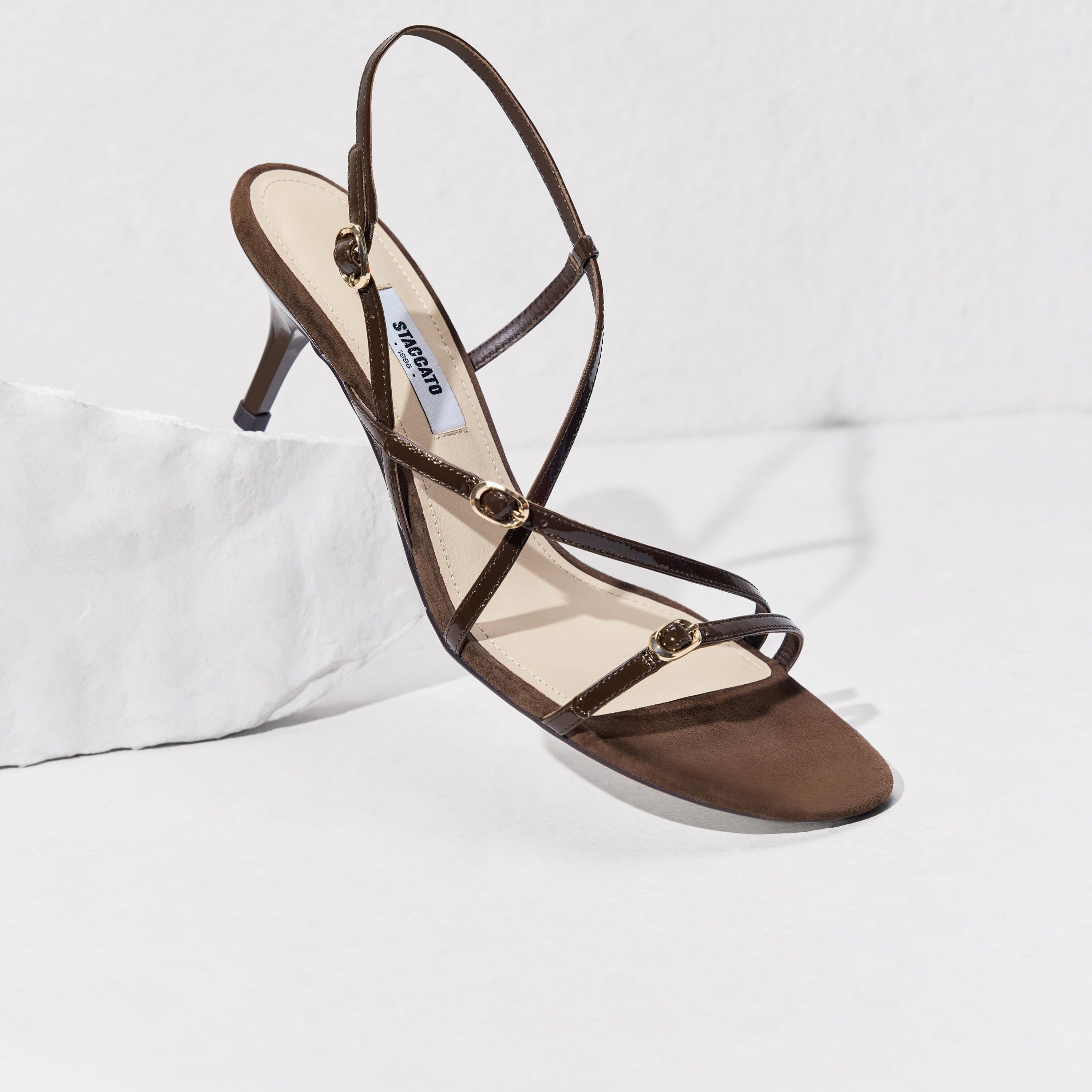 Brown Cross Strappy Heel Sandals