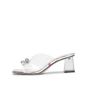 Crystal Bow Strap Heeled Mules