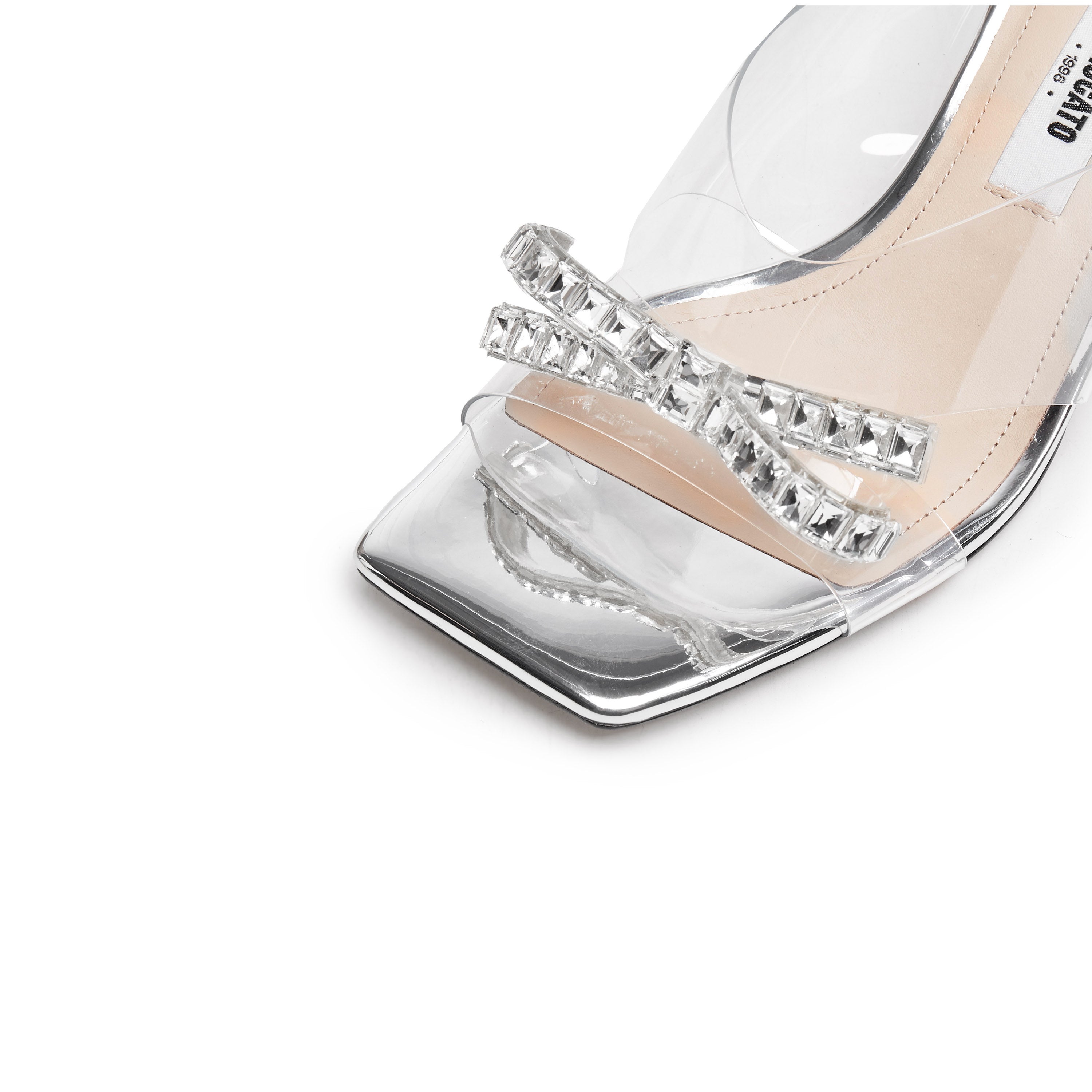 Crystal Bow Strap Heeled Mules