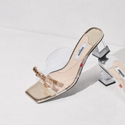 Crystal Bow Strap Heeled Mules