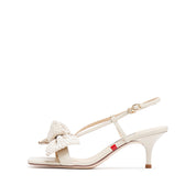 Beige Woven-Bow Slingback Sandals