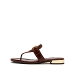 Load image into Gallery viewer, Brown ST Buckle Thong Leather Slides
