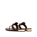 Load image into Gallery viewer, Brown ST Buckle Thong Leather Slides
