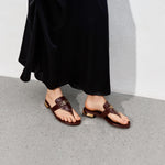 Load image into Gallery viewer, Brown ST Buckle Thong Leather Slides

