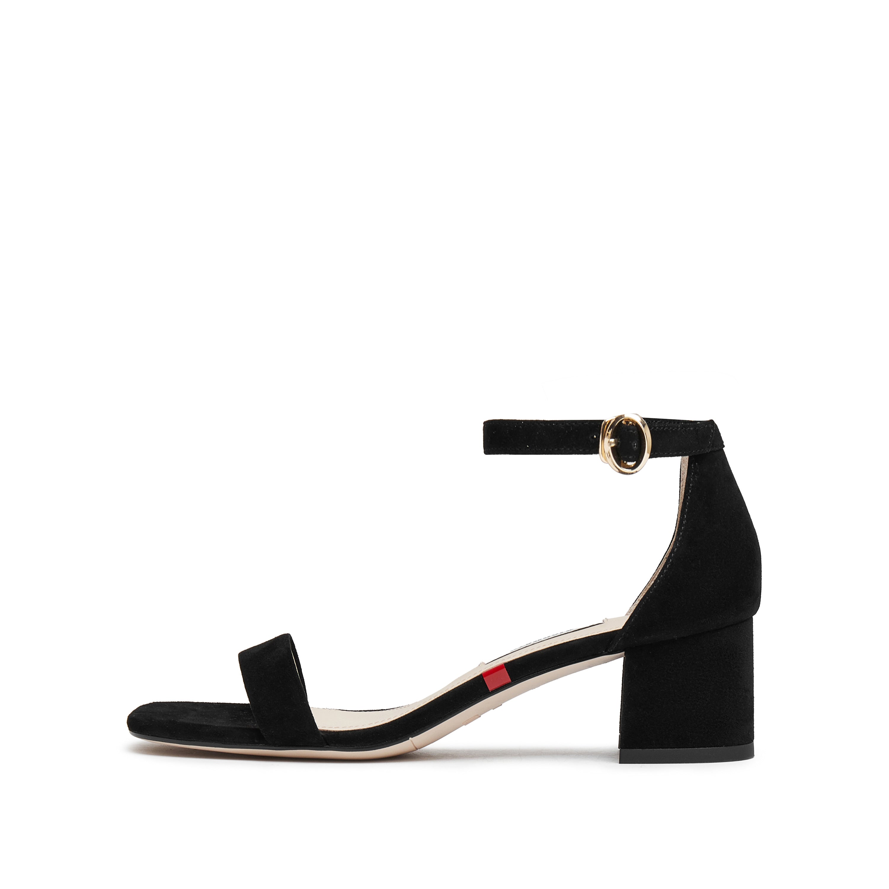 Black Suede Block Heel Ankle-Strap Sandals