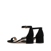 Black Suede Block Heel Ankle-Strap Sandals