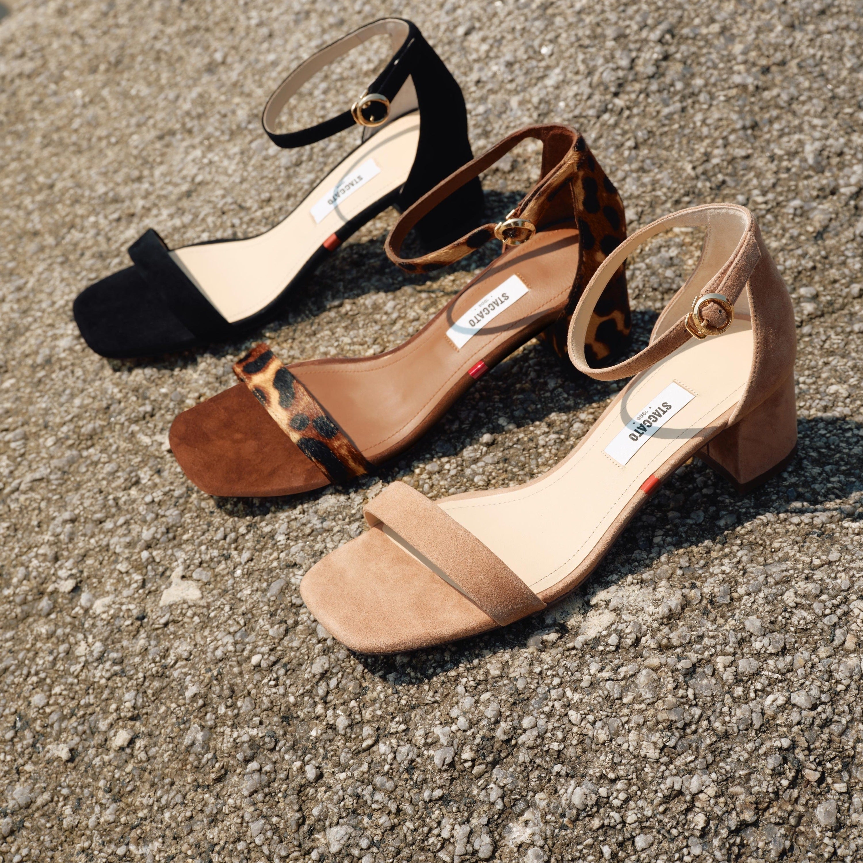 Black Suede Block Heel Ankle-Strap Sandals