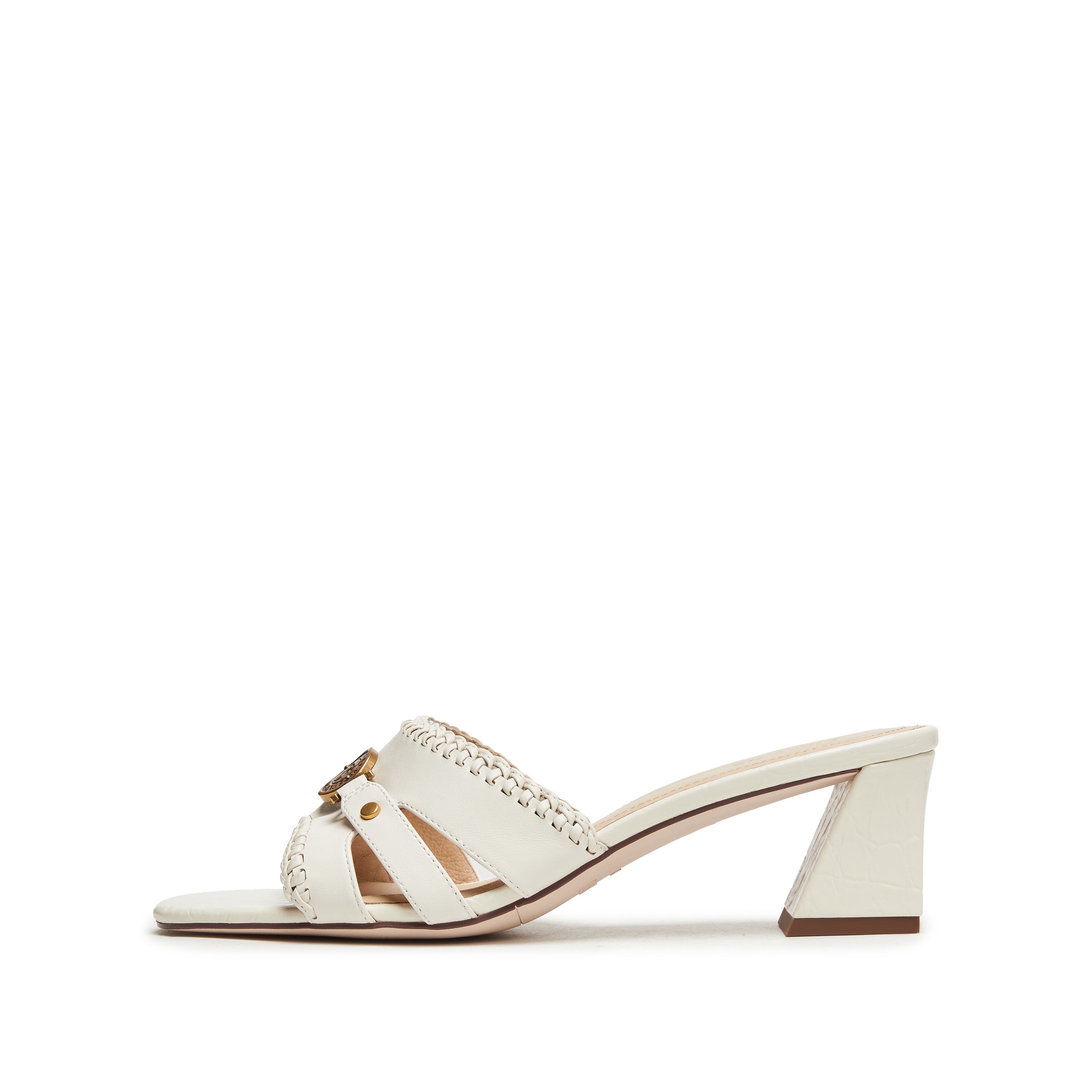 Beige ST Coin-Embellished Heeled Sandals