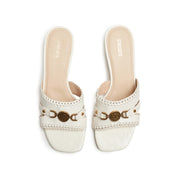 Beige ST Coin-Embellished Heeled Sandals