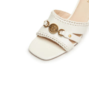 Beige ST Coin-Embellished Heeled Sandals