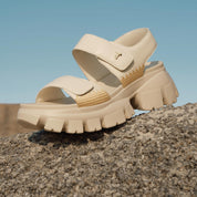Beige Suede Strap Velcro Sporty Sandals