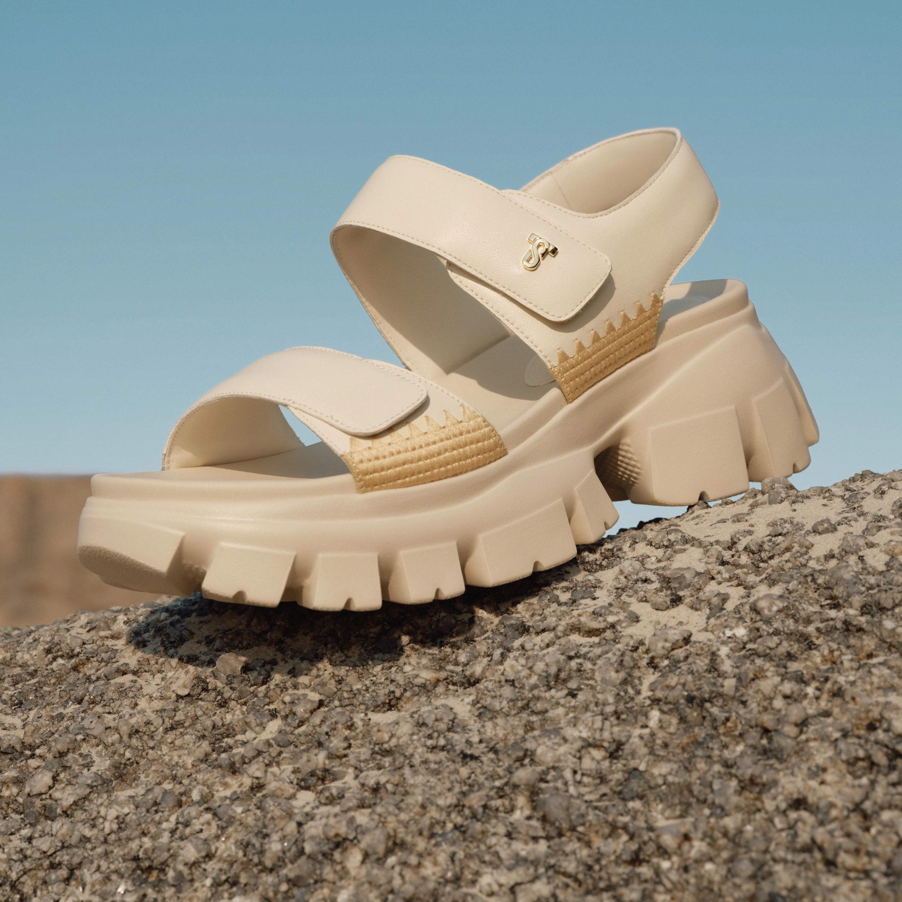 Beige Suede Strap Velcro Sporty Sandals
