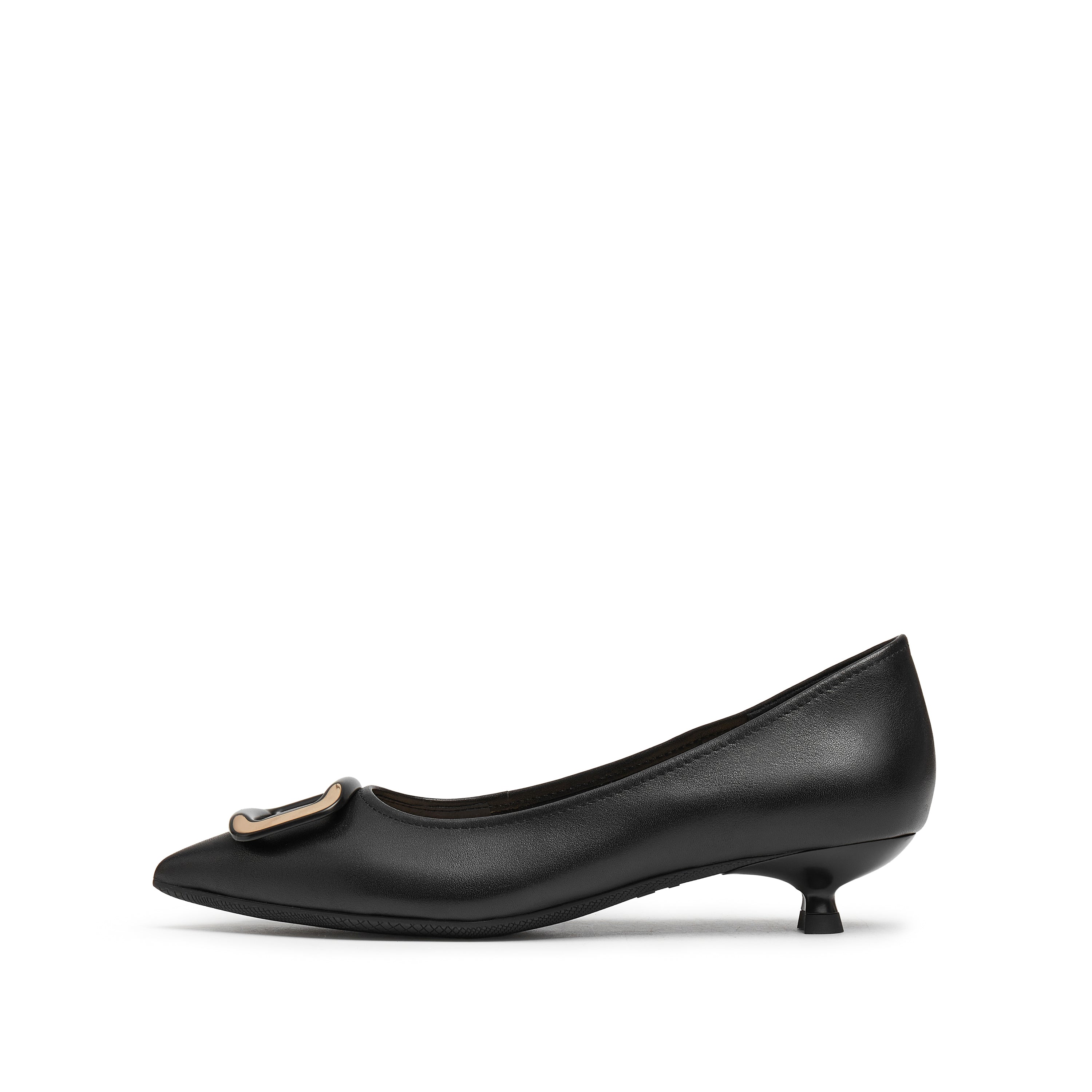 Black Buckle Leather Workwear Pumps