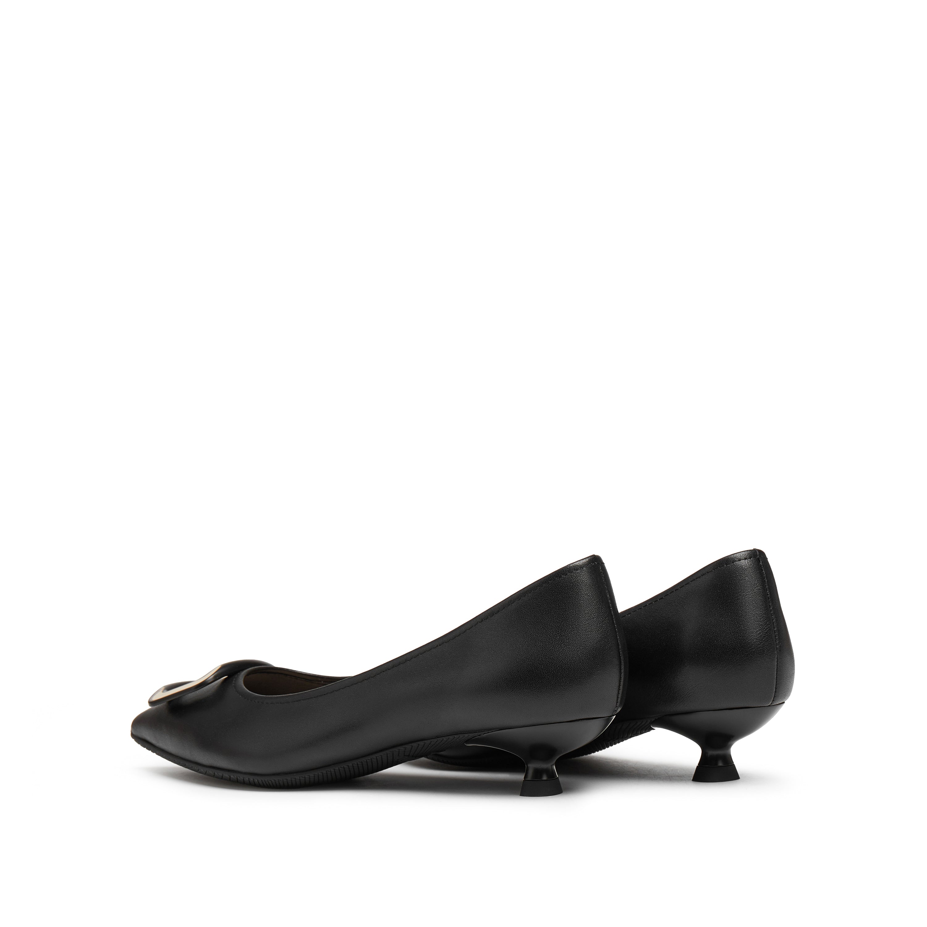 Black Buckle Leather Workwear Pumps