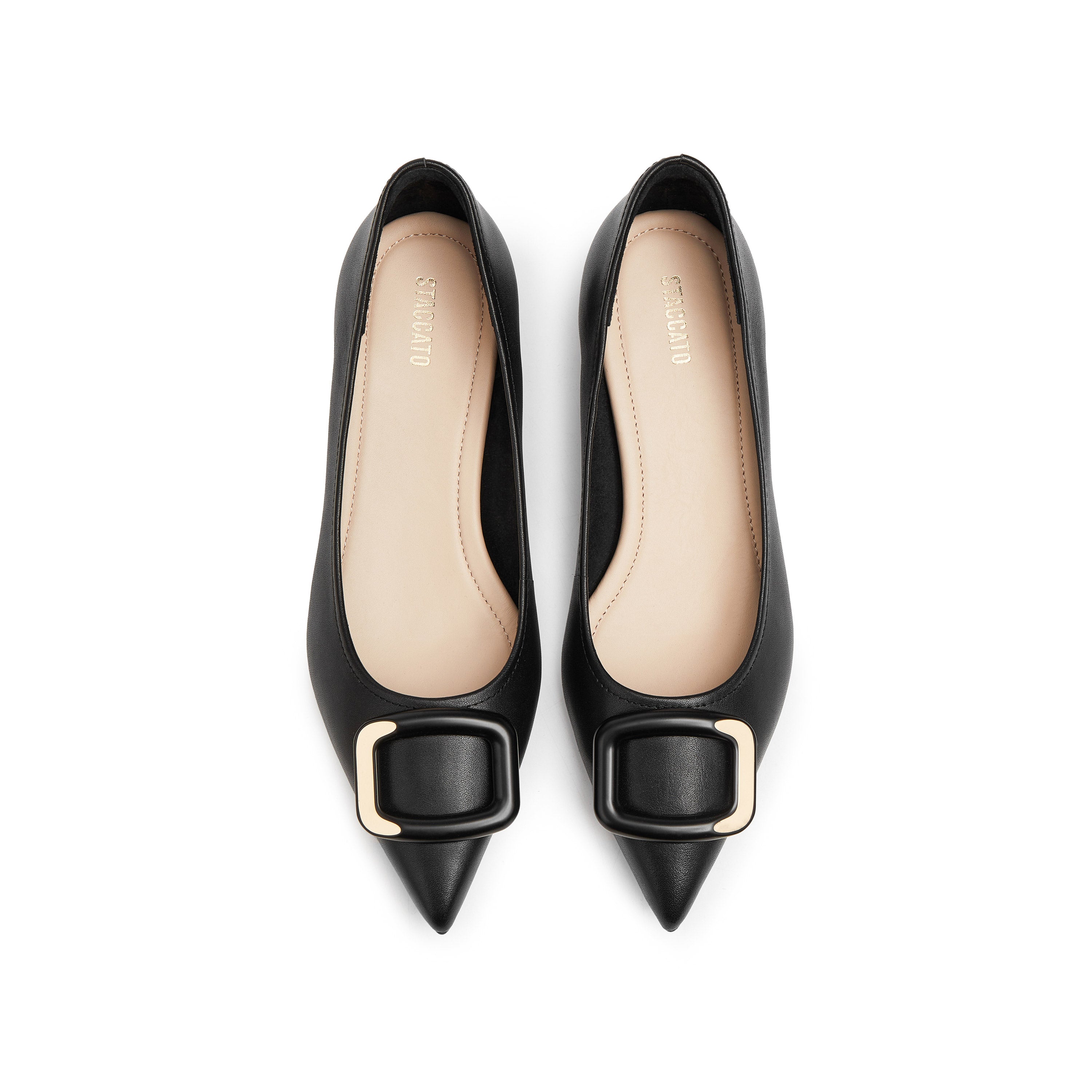 Black Buckle Leather Workwear Pumps