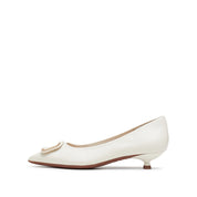 Beige Buckle Leather Workwear Pumps