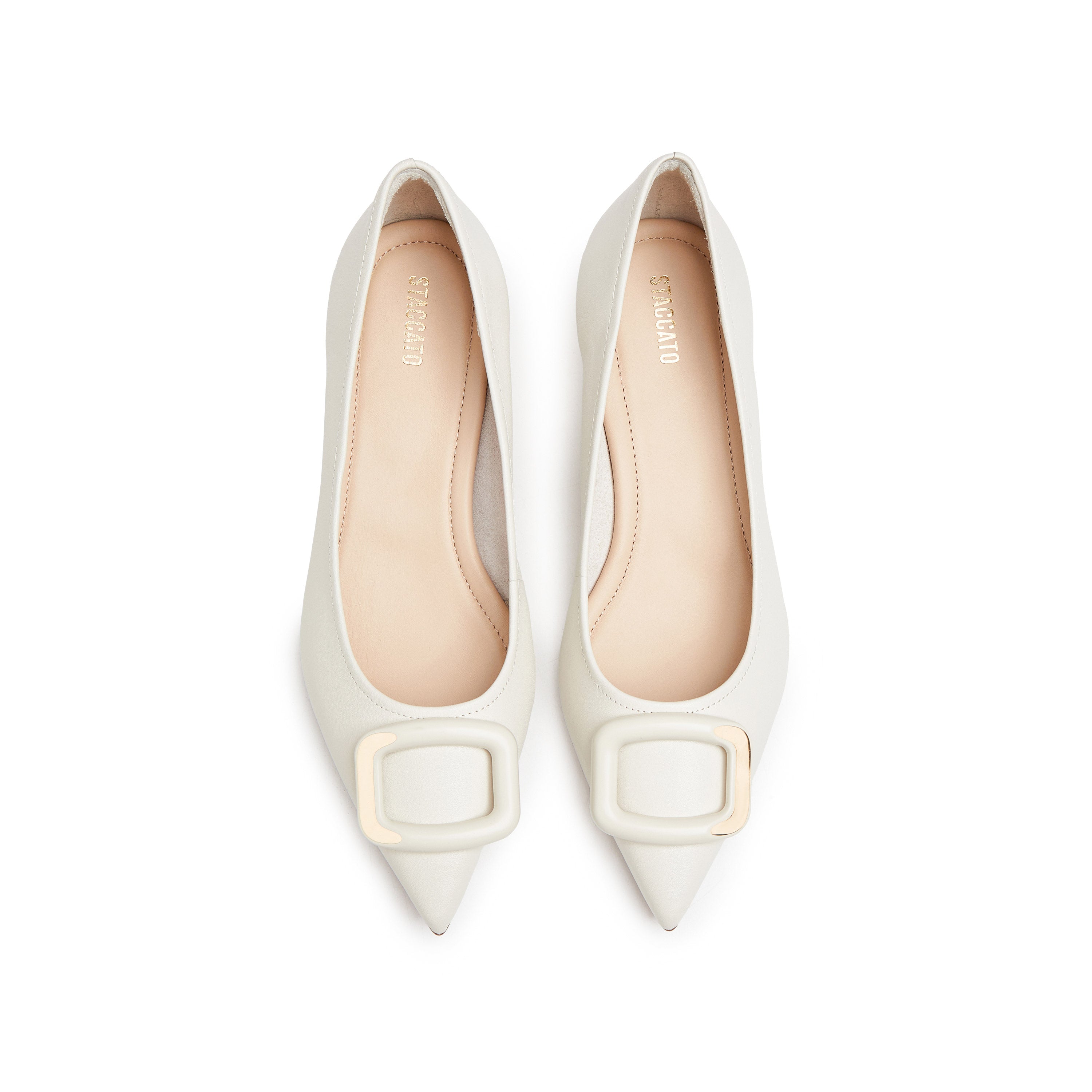 Beige Buckle Leather Workwear Pumps