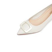 Beige Buckle Leather Workwear Pumps