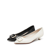 Beige Buckle Leather Workwear Pumps