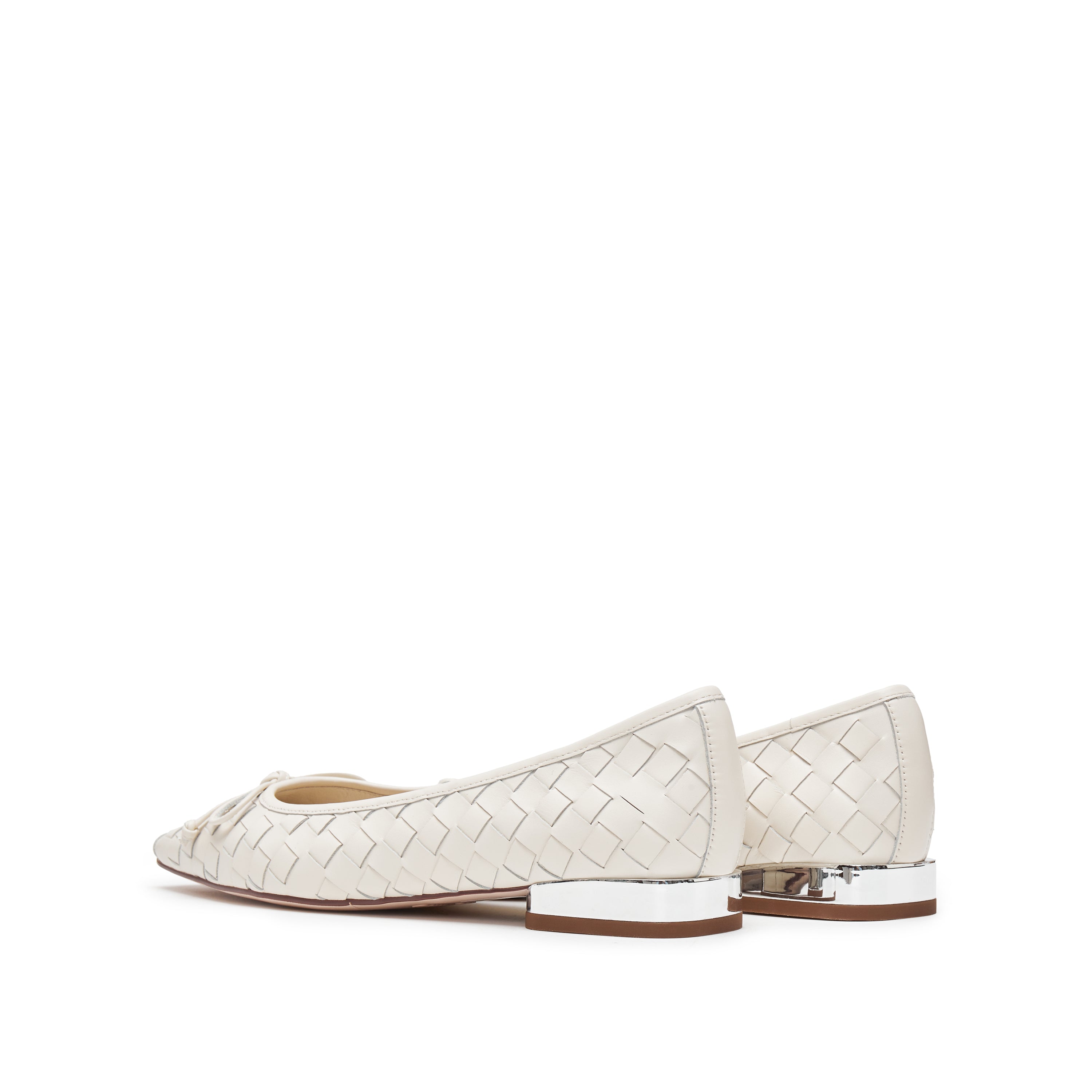 Beige Bow Woven Leather Flats