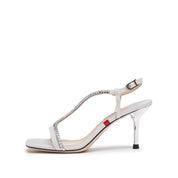 Silver Glitter Crystal Strappy Heel Sandals