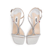Silver Glitter Crystal Strappy Heel Sandals