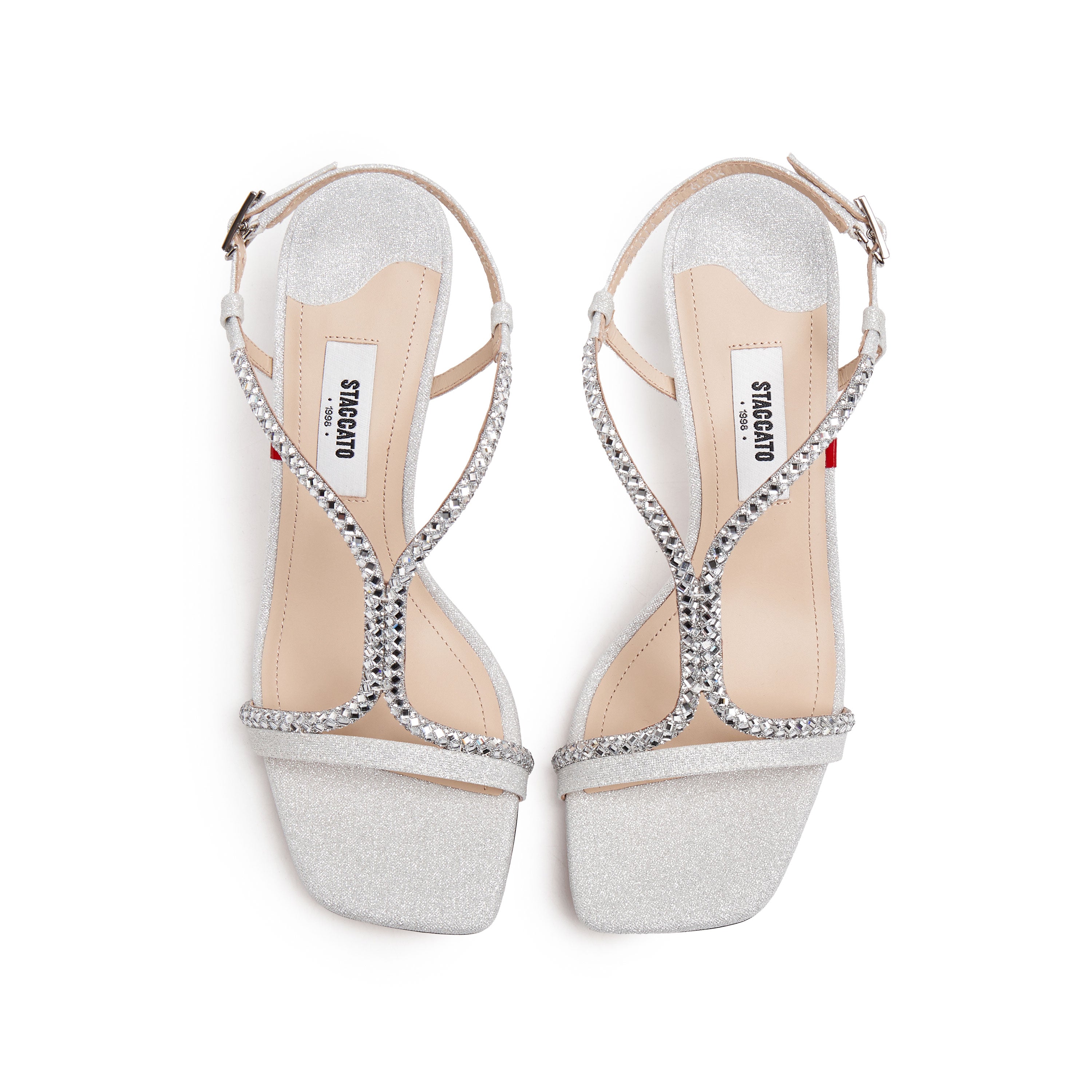 Silver Glitter Crystal Strappy Heel Sandals