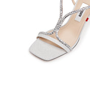 Silver Glitter Crystal Strappy Heel Sandals