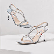 Silver Glitter Crystal Strappy Heel Sandals