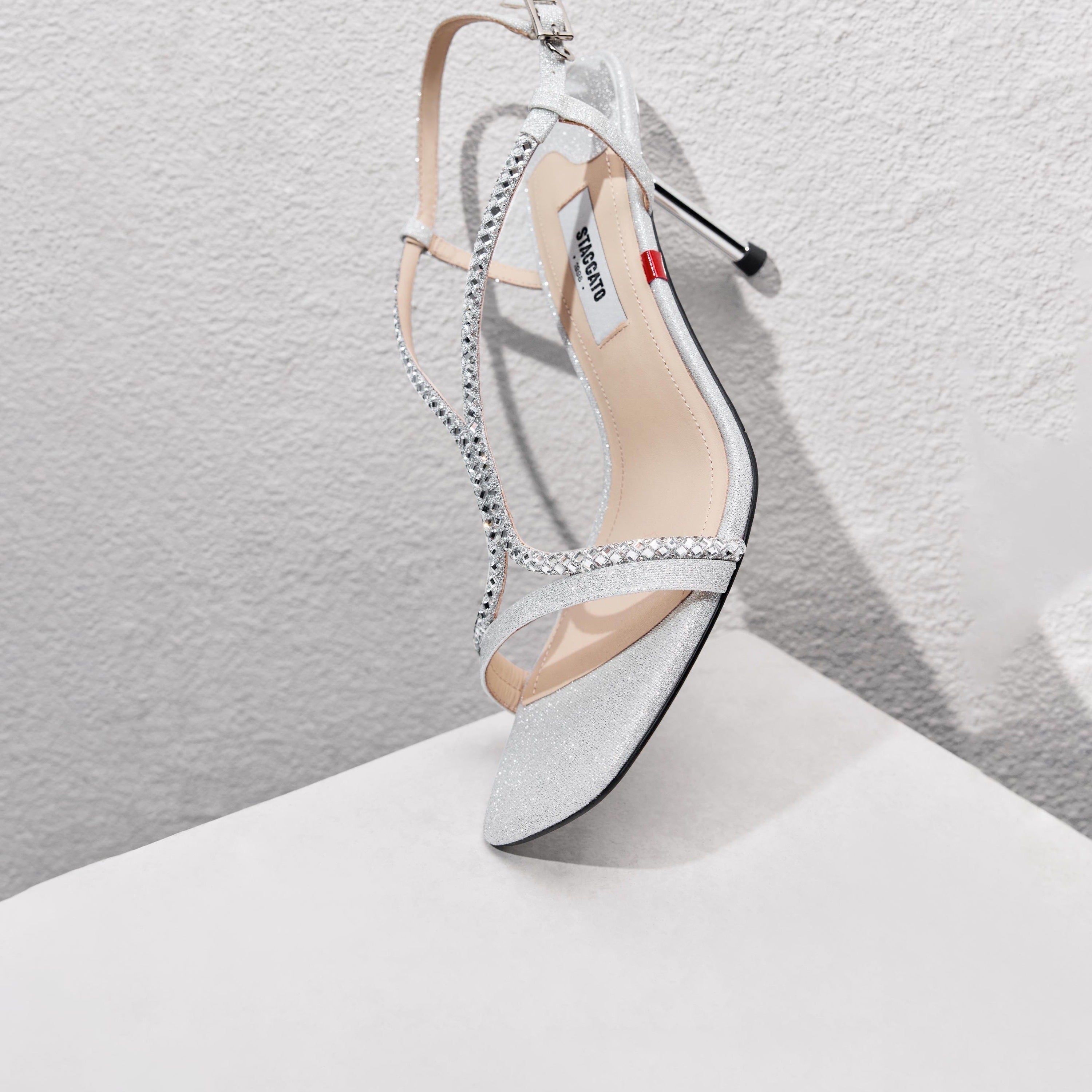 Silver Glitter Crystal Strappy Heel Sandals